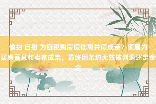 偷拍 自慰 为避税购房假仳离并假成亲？须眉为买房蓄意和卖家成亲，最终因条约无效被判退还定金